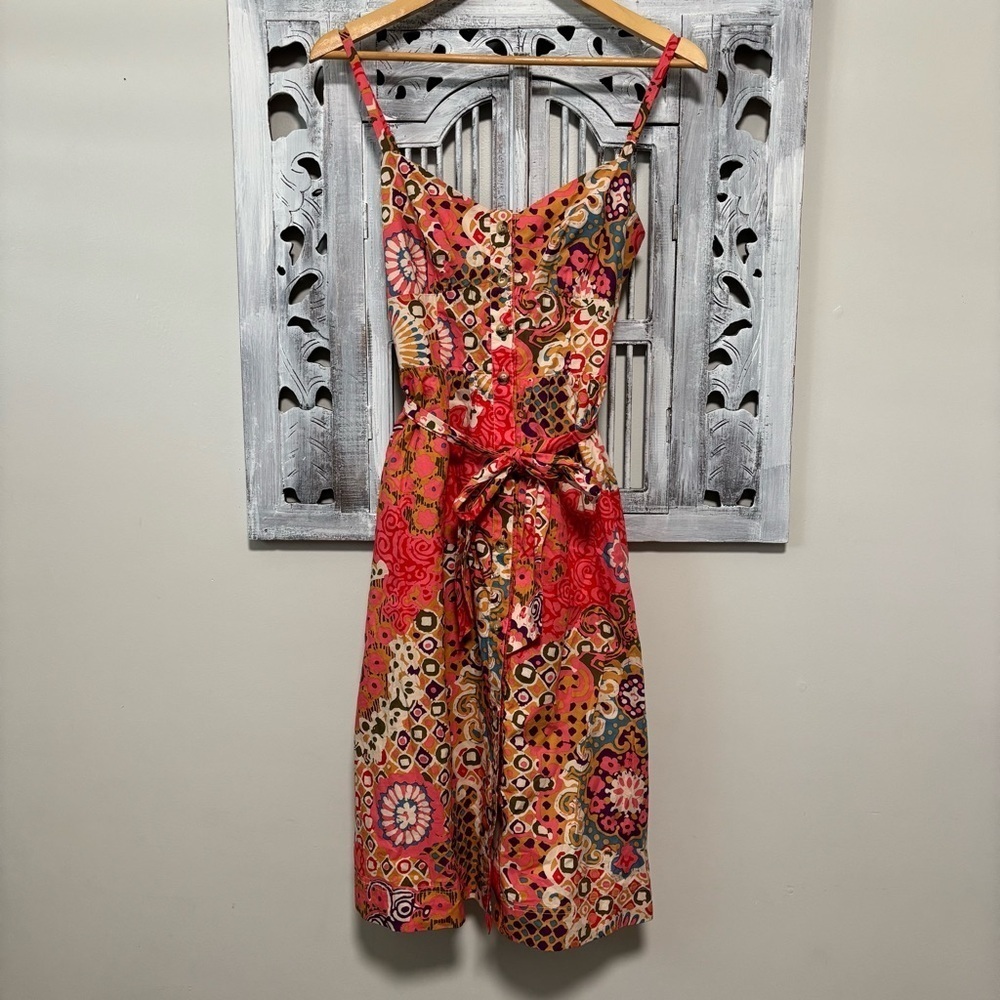 J. Crew Pink Cotton Classic Button Front Poplin Paisley Tie Waist Sundress NWOT - Picture 6 of 14